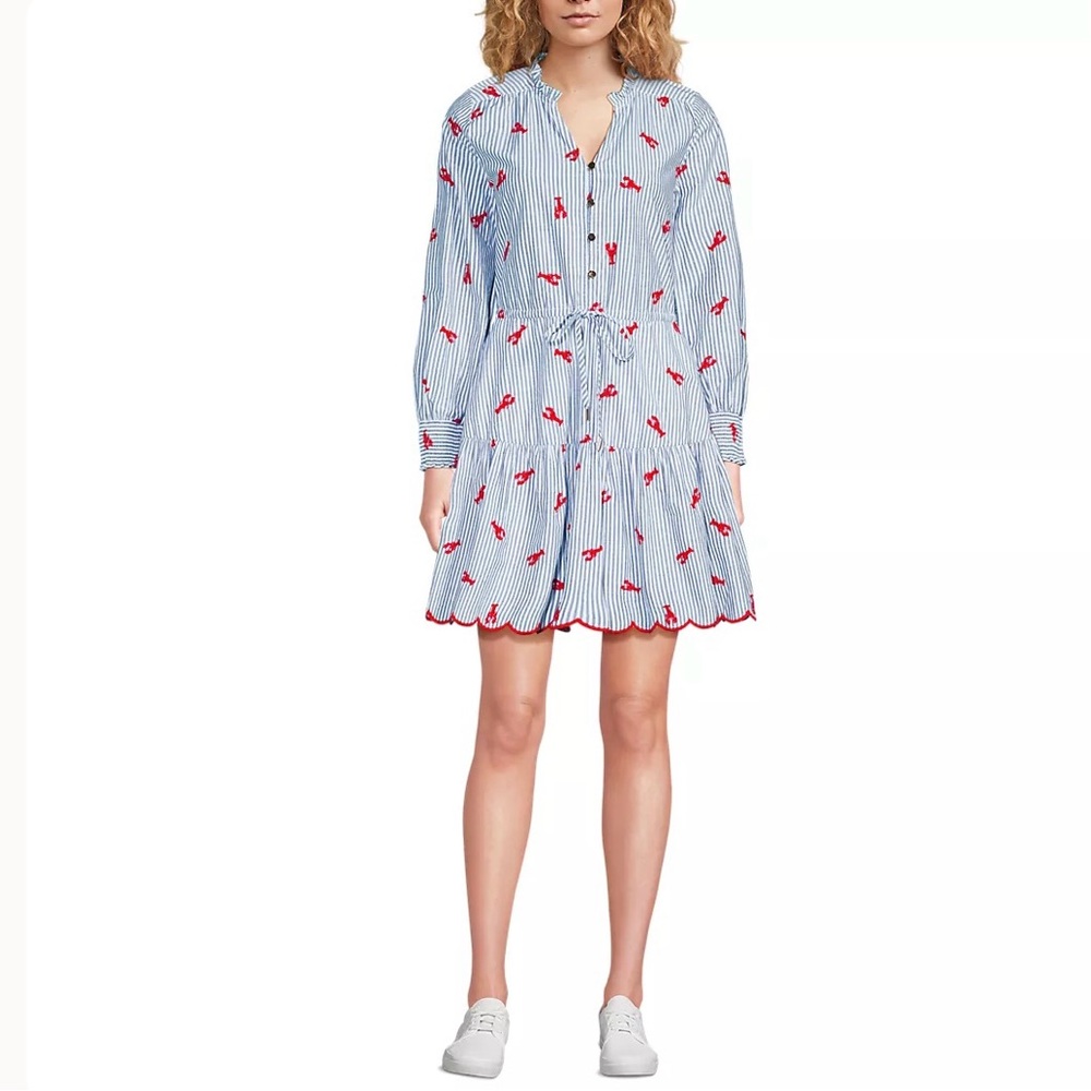 Lands end Women's Long Sleeve lobster striped Mini
Popover Dress